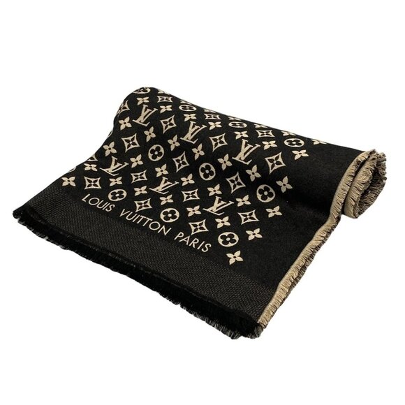 LOUIS VUITTON Black Beige Others -Scarf Silk Wool 562-041225 - Picture 1 of 6